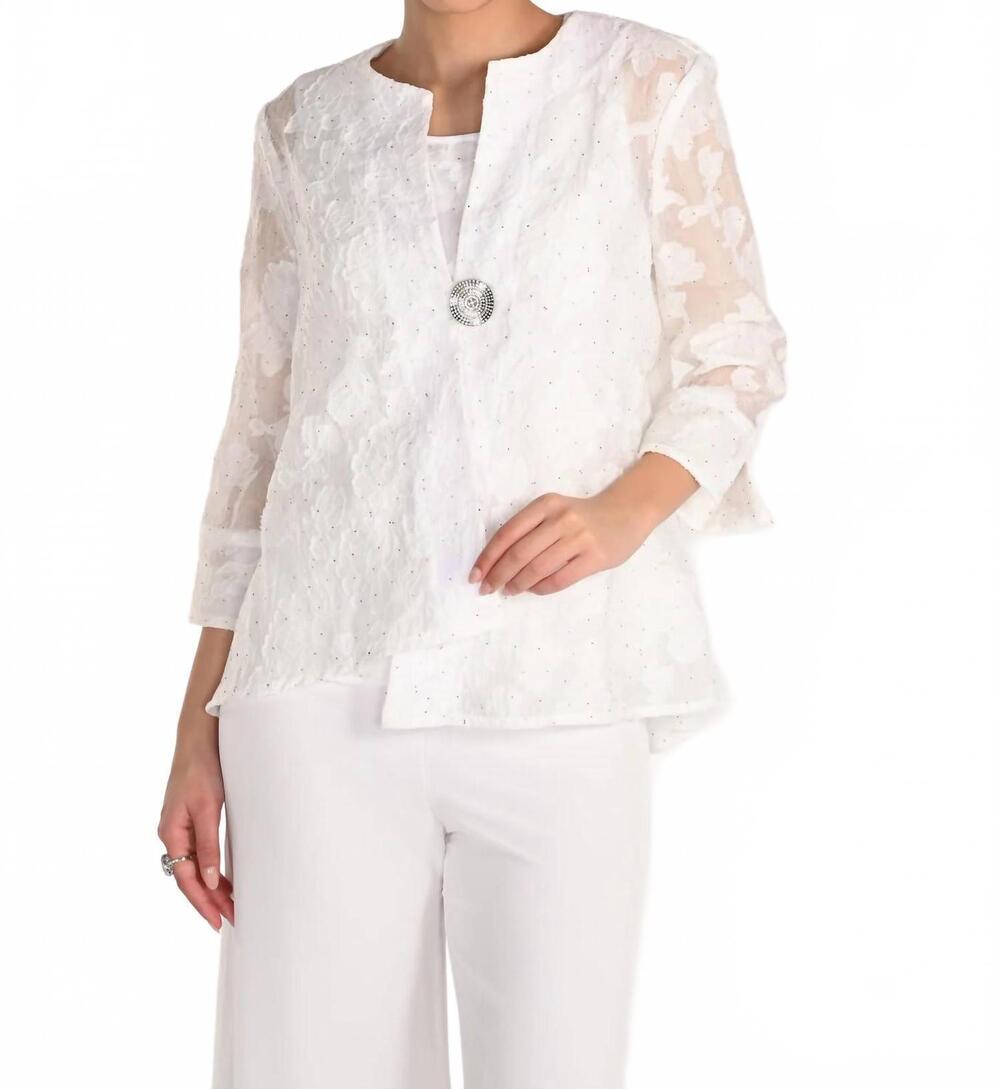 NEW FRANK LYMAN woven three-quarter sleeve jacket in petal